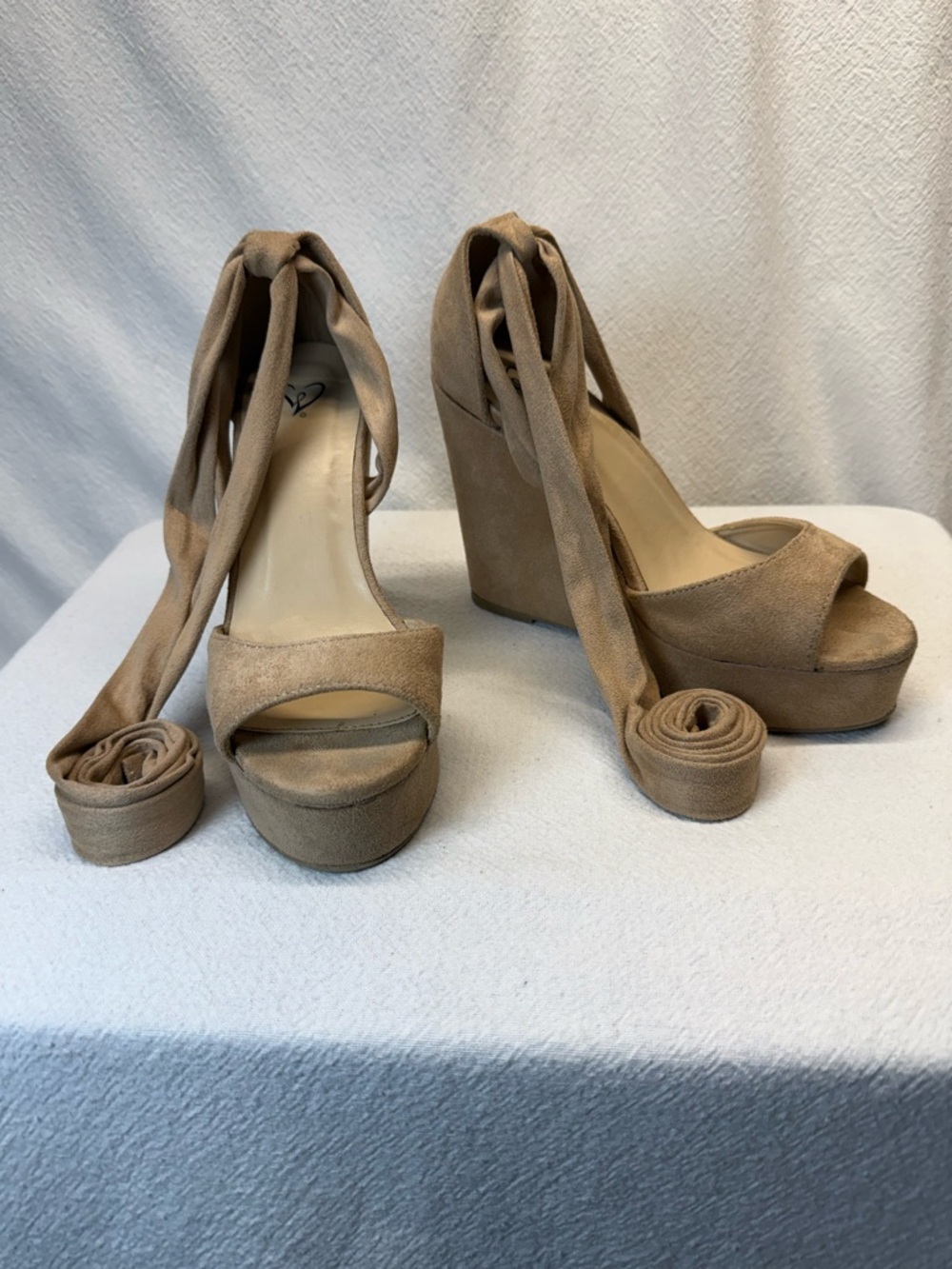 Coastal Cowgirl Windsor Nude Faux Suede Platform Wedge w/ Long Sexy Ankle Ties